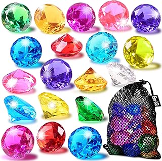 EnriQ Diving Gems Pool Toys 18 Colorful Diamond Swim Dive Toy for Kids Boys Girls Underwater Gemstone Swimming Training Gifts Acrylic Gem for Treasure Hunt Game Home Table Party Decor Vase Fillers