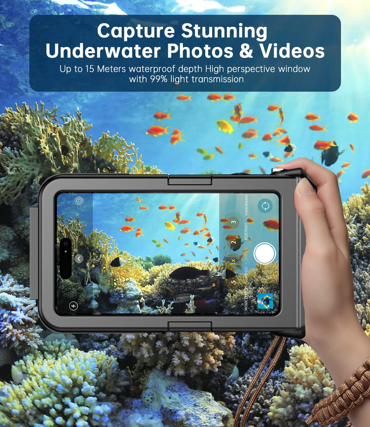Custodia subacquea per telefono, design per iPhone, [15m/50ft] impermeabile per snorkeling e immersioni, custodia per foto e video, impugnatura per iPhone 17 16 15 14 13 12 Pro Max fino a
