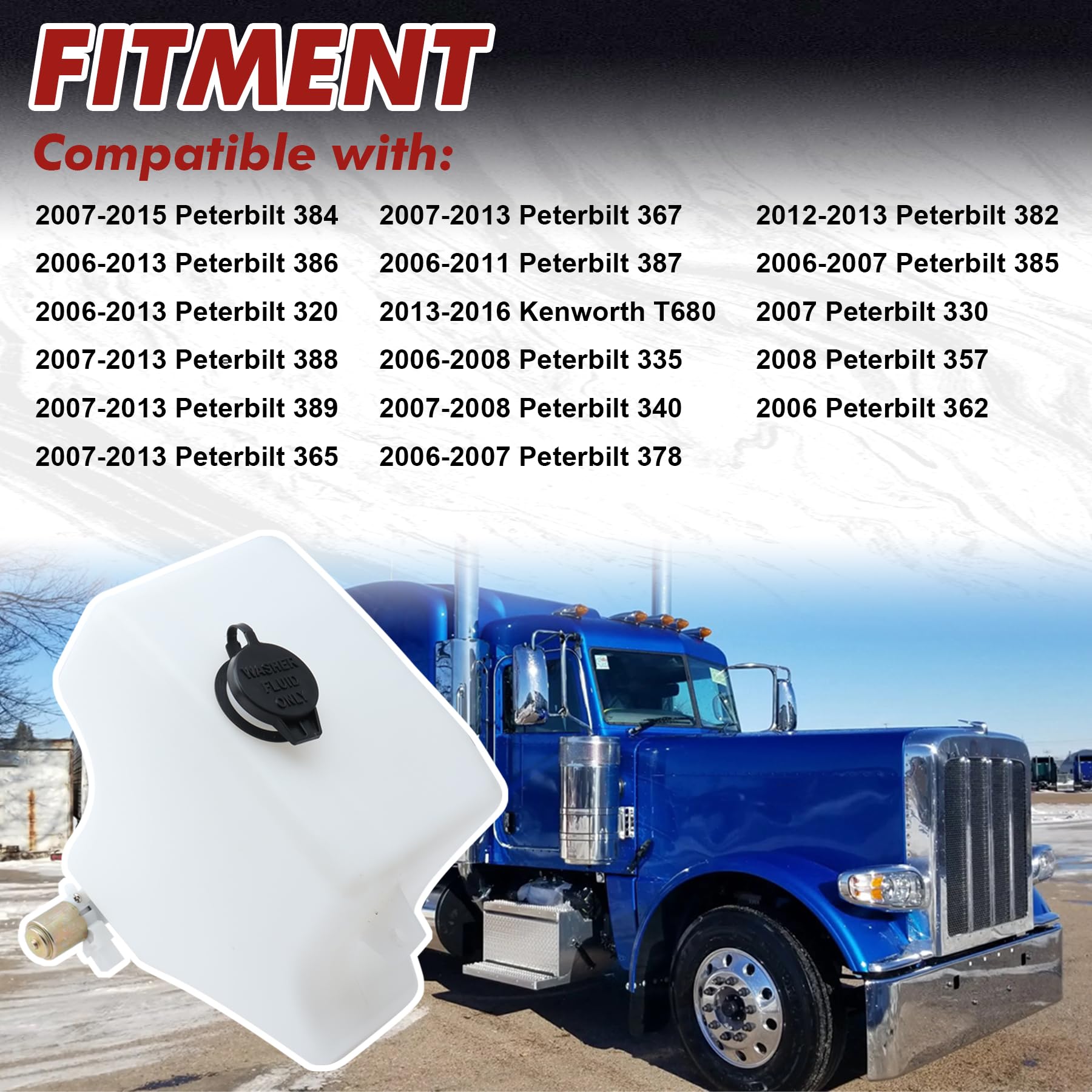 603-5402 - Depósito de líquido para limpiaparabrisas con bomba compatible con Kenworth T680 T880 Peterbilt 335 367 384 385 386 387 388 389 sustituye a N5355001 6035402