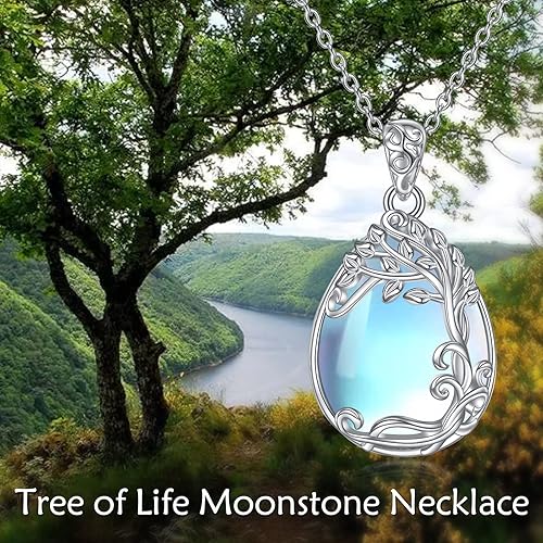 Miniatura 6 de YAFEINI Collar de plata de ley 925 con colgante de lágrima de filigrana y piedra lunar para mujeres y niñas