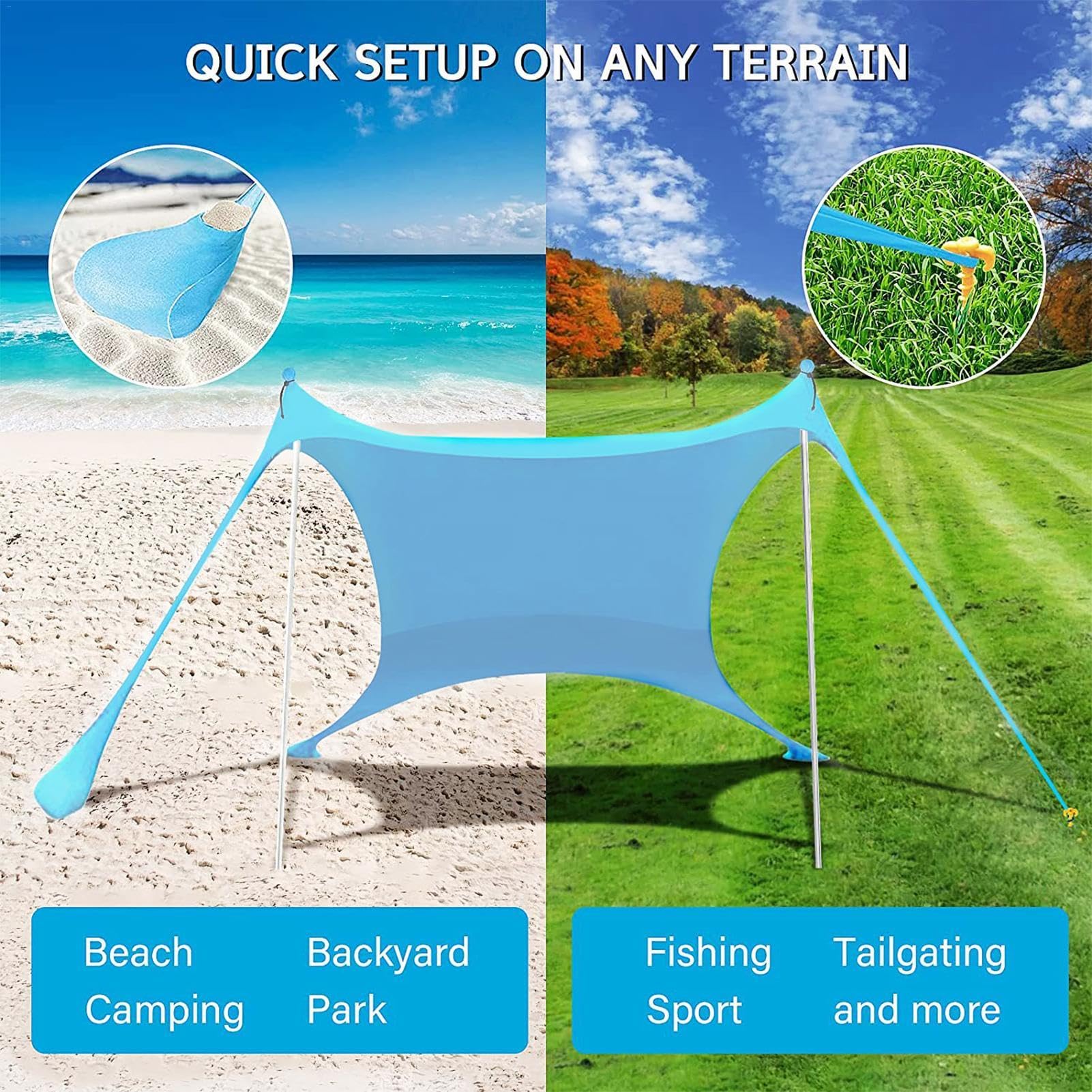 Tienda de campaña de Playa, toldo portátil para Exteriores, protección UV | refugio de playa ligero para la familia, tienda de campaña de fácil instalación, campamento en la playa, sombrilla para patio