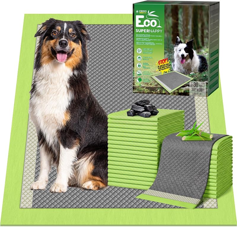 Tapete higiênico para cães CROCI com carvão ativado, fibra de bambu e abas adesivas 76,2 x 91,44 cm, pacote com 30