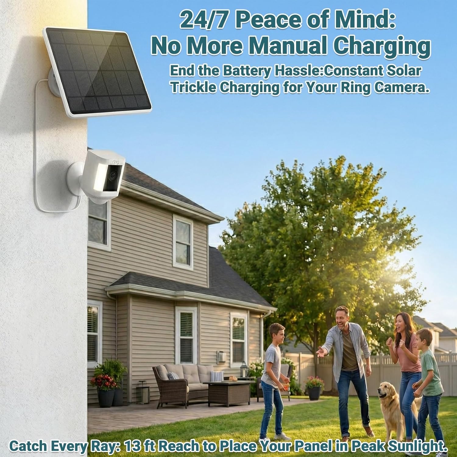 2-Pack 6W Solar Panel for Ring Camera Outdoor Wireless, Fast Solar Charger for Ring Spotlight Camera & Stick Up Cam Battery, Smart Continuous Power Supply with USB-C/DC Port