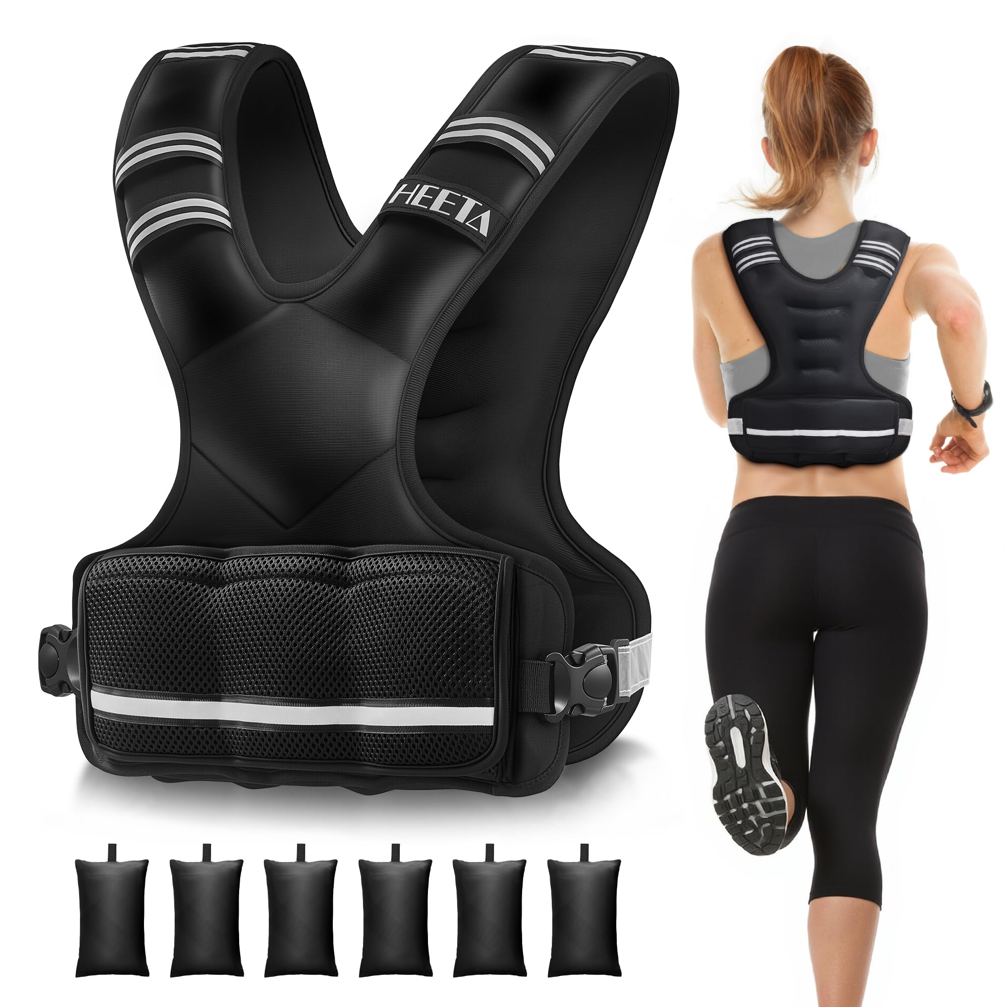 HEETA Adjustable Weighted Vest for Women Men 4-10lbs 10-18lbs 20-32lbs Body Weight Vest Exercise Set with 6 Ironsand