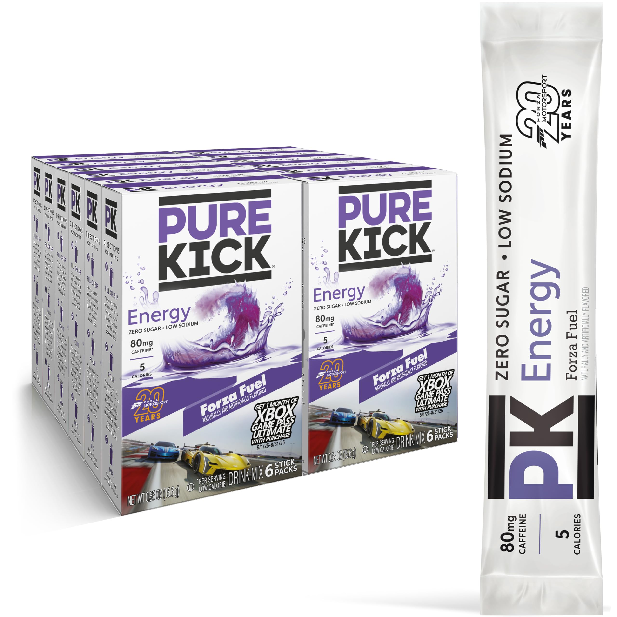 Pure Kick Energy Singles To Go Drink Mix,Forza Fuel​, Includes 12 Boxes with 6 Packets in each Box, 72 Total Packets
