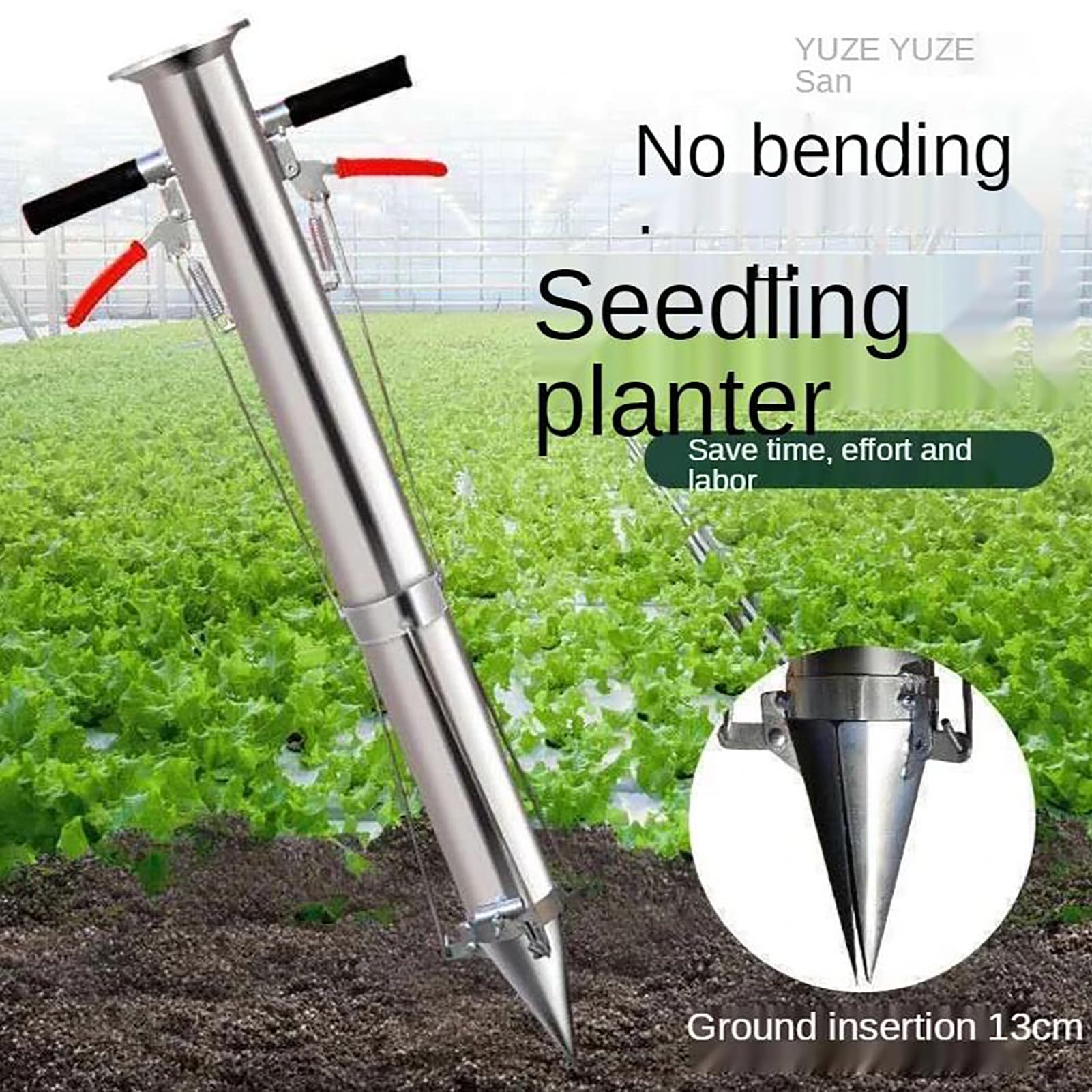 FAXIOAWA Trapiantatrice per piantine Strumenti per fioriera a bulbo con Manico Lungo Piantagione di Verdure per Piante Giovani Trapiantatrice Manuale per Piante Piantagione in Acciaio Inossidabile