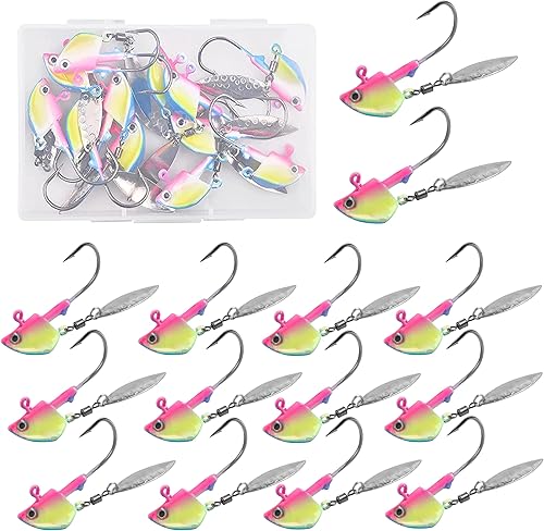 Miniatura 10 de 16 piezas de cabezas de calar de pesca con hoja de sauce Swimbait, gancho debajo de las plantillas giratorias para pesca de lubina, 14 onzas, 38