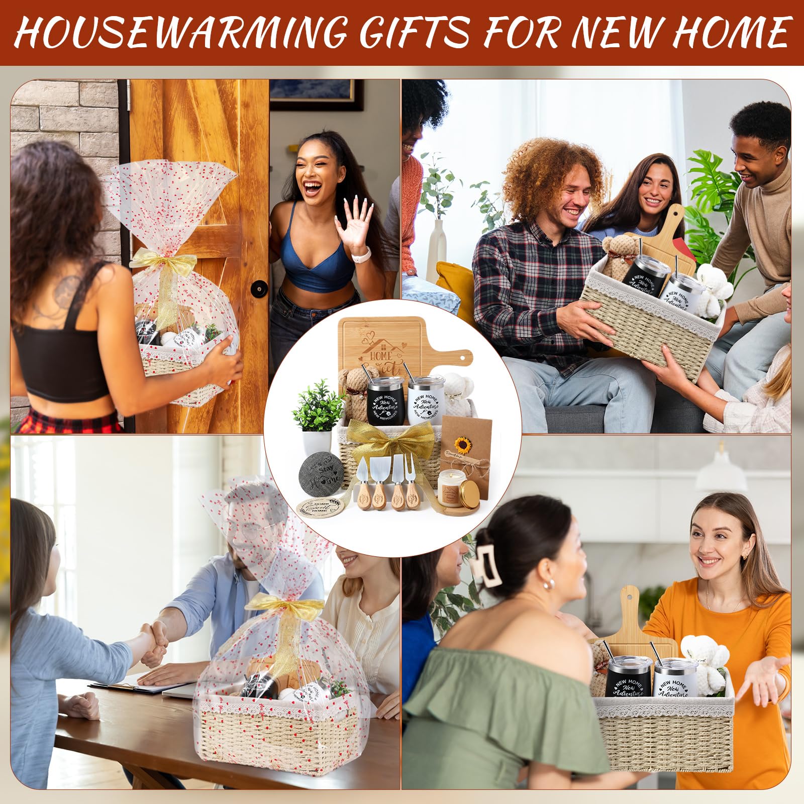 Cesta de regalo de inauguración de la casa, 21 piezas, regalos de inauguración de la casa para el nuevo hogar, apartamento, hogar, regalos de cierre para compradores de vivienda, parejas