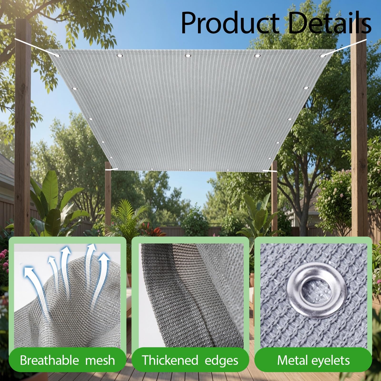 Żagiel Przeciwsłoneczny HDPE Prostokątny 205 x 565 cm Oddychający HDPE Oddychający Oczka Ze Stali Nierdzewnej Dla Patio, Dziedzińca I Basenu, Szary