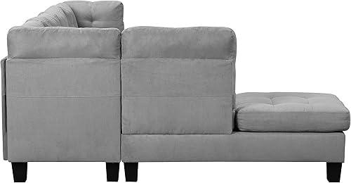 Miniatura 5 de Casa Andrea Milano Sofá modular moderno en forma de L con diván reversible y otomana, muebles de sala de estar grandes, color gris