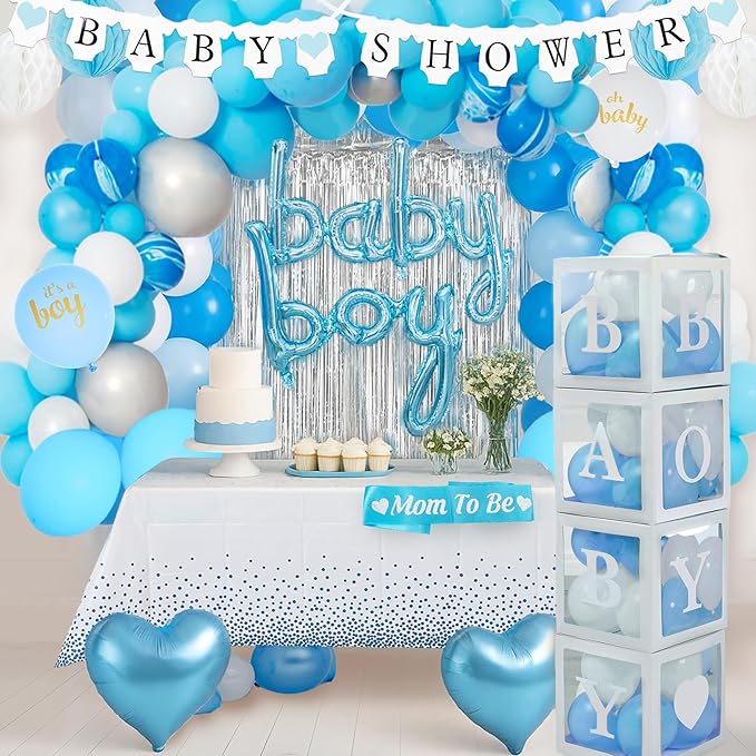 Baby Shower Decorations for Boy - All-in-One Inclusive Baby Boy Shower Blue Decorations JUMBO 165 Pc...