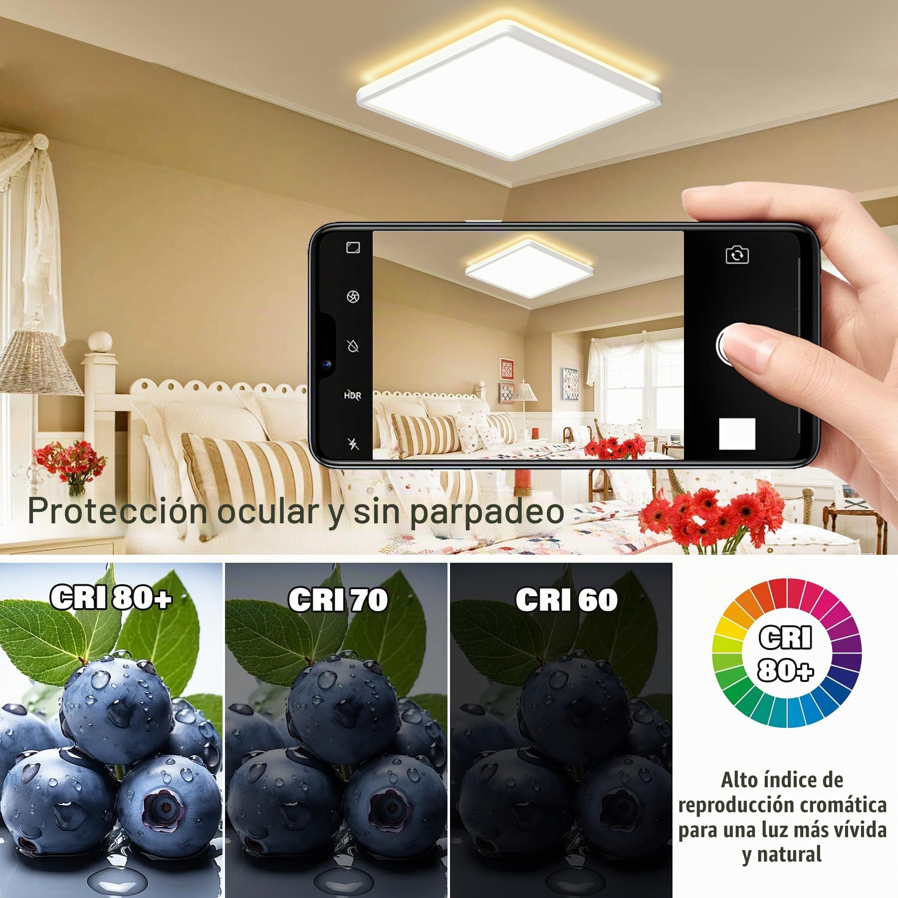 Plafon LED Techo Regulable con Mando a Distancia, 24W 3200LM 3000K-6500K Lámpara Luz Techo Moderna Ultrafino Lampara de Techo para Dormitorio Salon Cocina Balcón Baño Cuadrado Ø29cm,Blanco