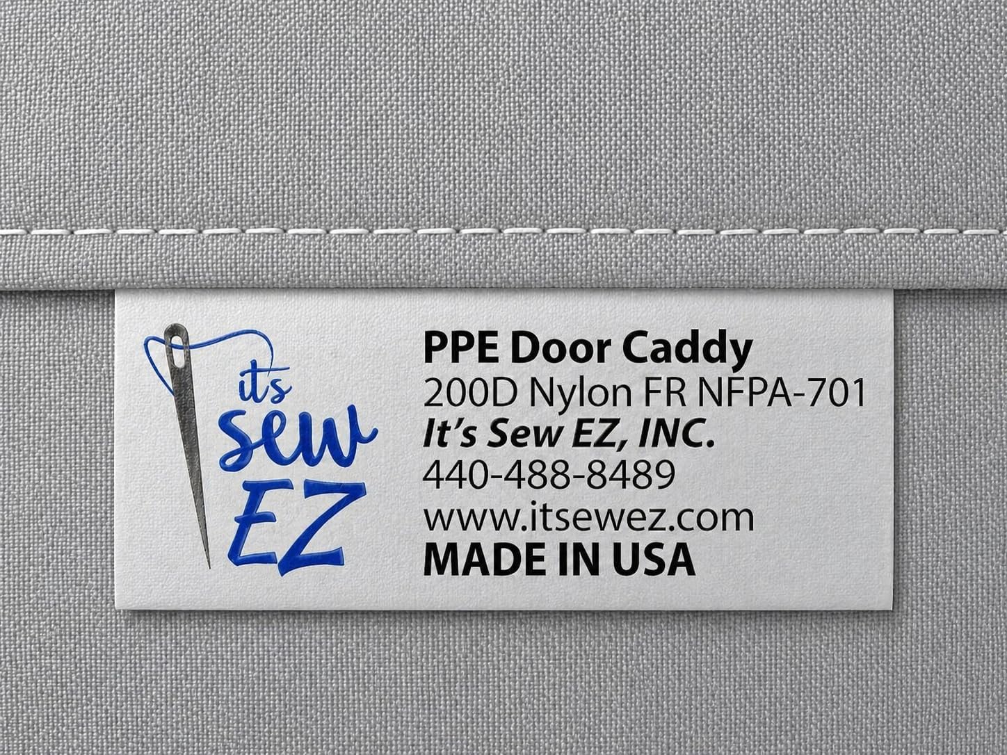 It's Sew EZ Personal Protection Equipment PPE Isolation Door Caddy, 6 Pockets, NFPA-701 Fire Retardant Nylon Oxford, Two Stainless Steel Hooks Included, Silver