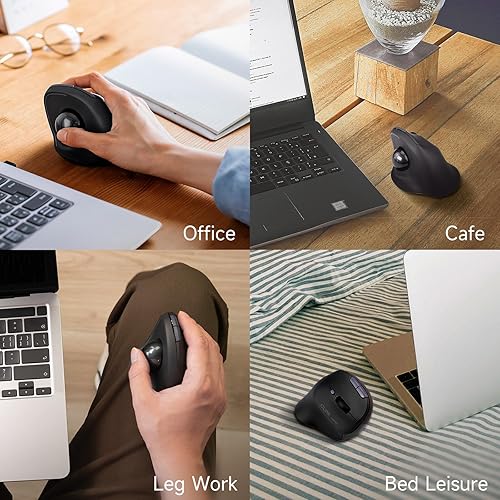 Miniatura 9 de SANWA Ratón inalámbrico Bluetooth + 2.4G, silencioso, ergonómico, ratón de pulgar vertical programable, conexión de 2 dispositivos, compatible con