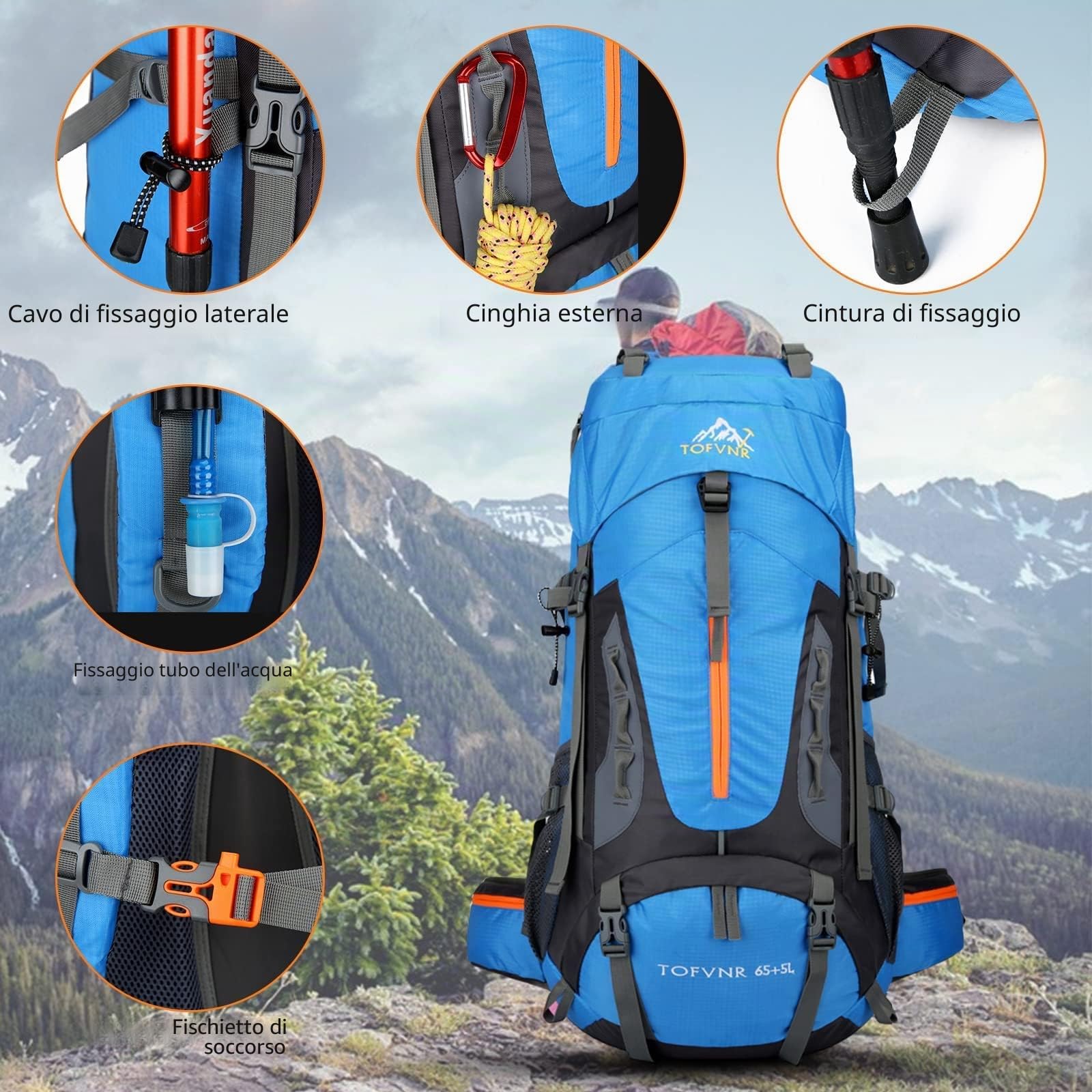 Zaino da campeggio da 70 l, zaino da trekking leggero in nylon leggero, per uomo e donna, grande capacità, per sport, alpinismo, arrampicata, viaggi, impermeabile