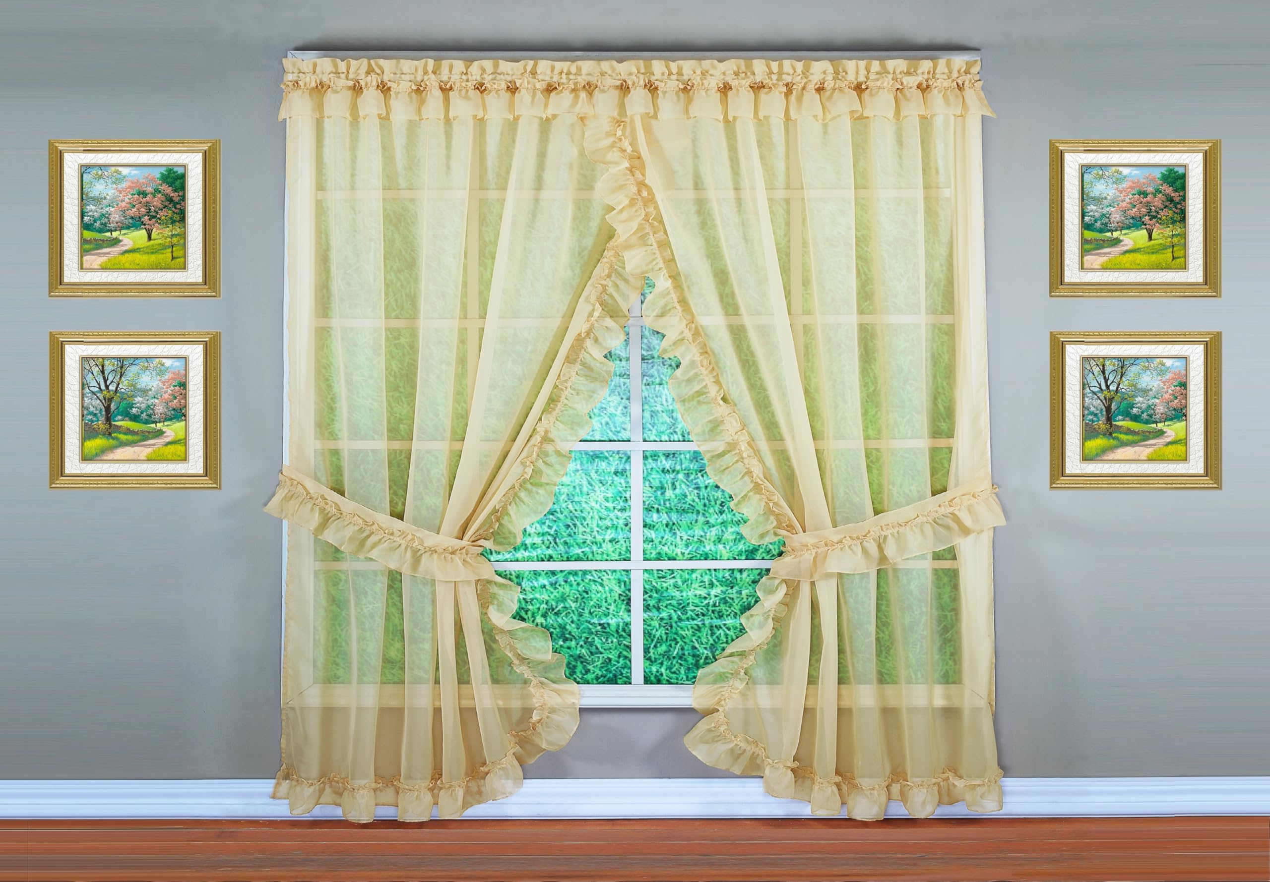 Today's Curtain, Emelia Priscilla Sheer Pair 96" W x 84" L, Gold, 5-Piece-Set