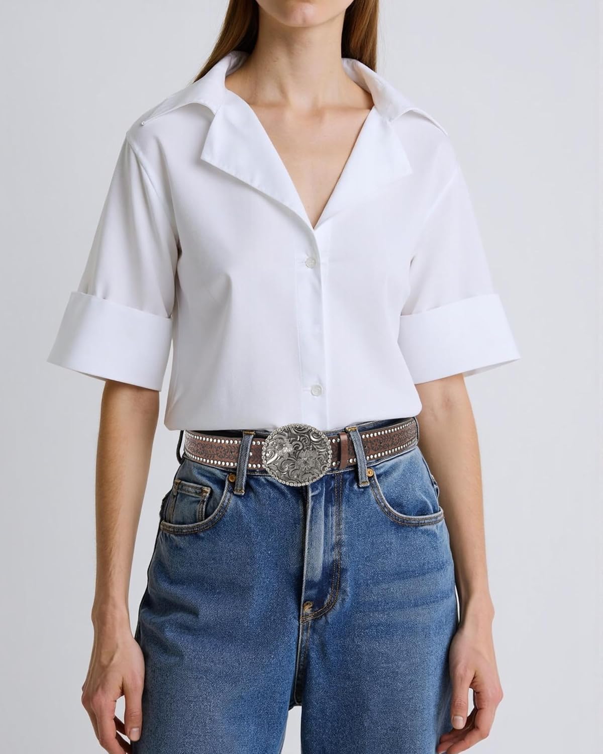 Rhinestone Western Cowboy Belts for Women, PU-Leather Brown Floral Embossed Vintage Carved Cowgirl Belt 33-37" for Jeans - Image 9