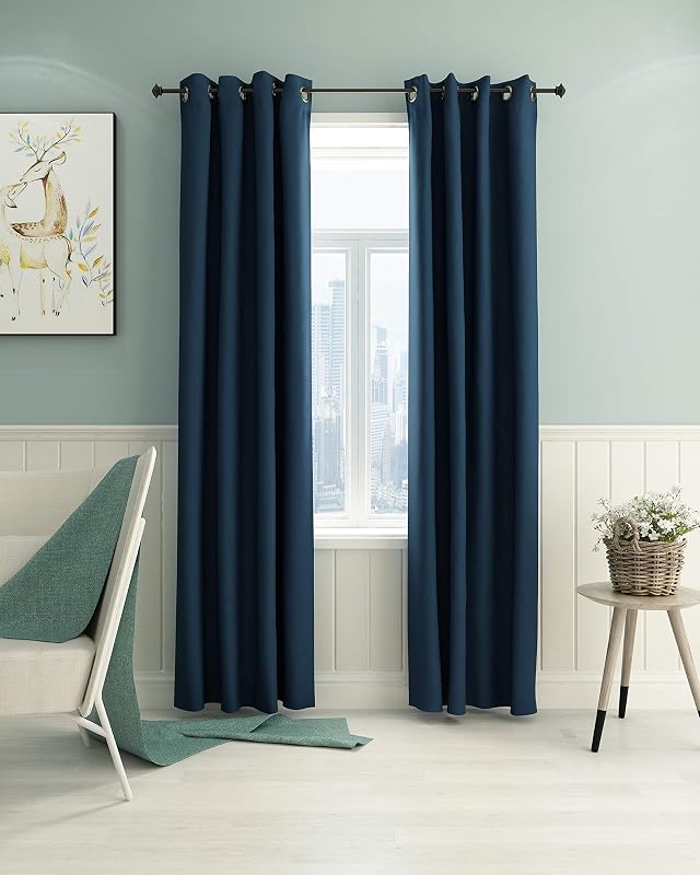 Furinno COLLINS Dark Blue Blackout Grommet Curtain, 52 x 95 inch, Window Drapes for Living Room, Bedroom, Dark Blue