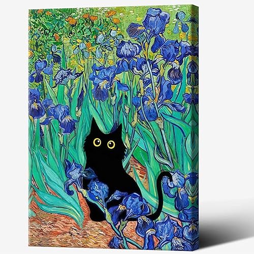 Miniatura 13 de Divertido póster vintage con diseño de gato negro en la ventana, arte de pared con diseño de gato con ventana abierta, arte abstracto y estético de