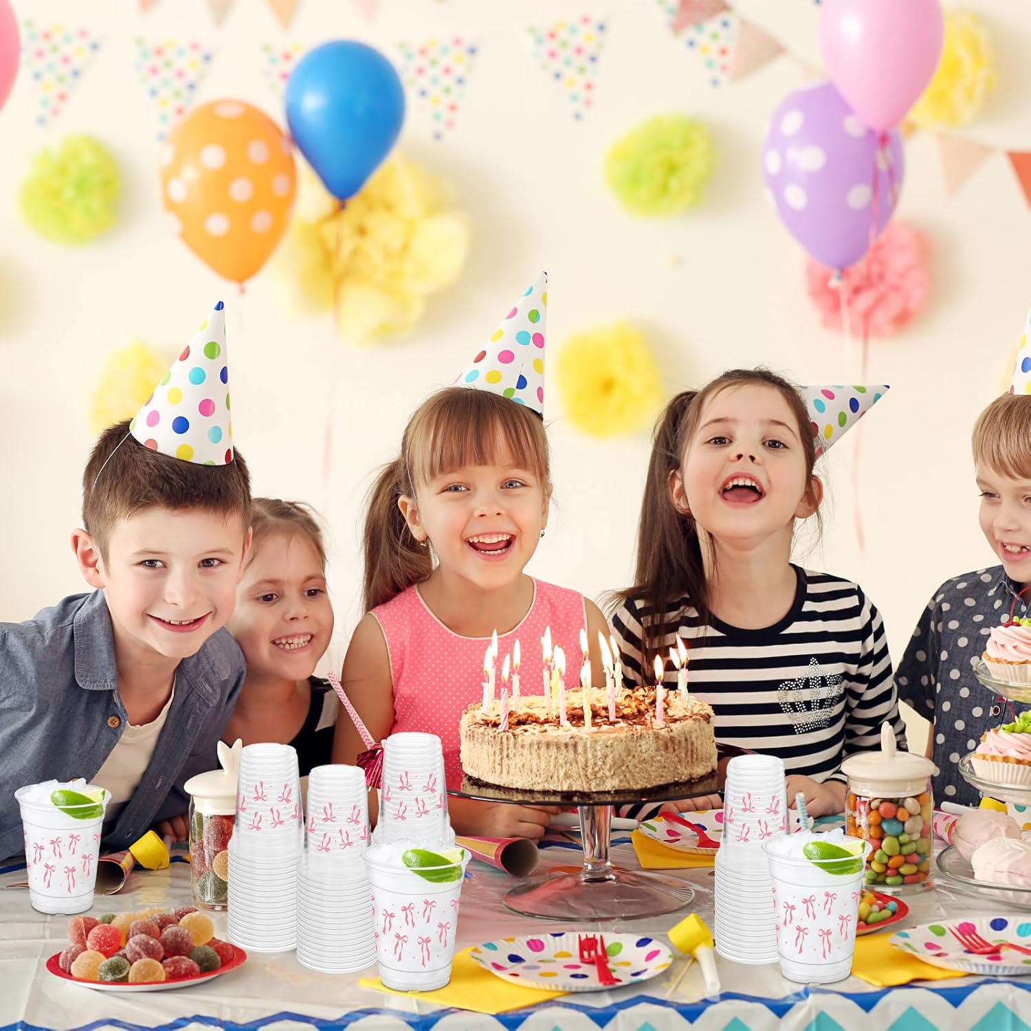 50 Pcs Pink Bow Cups, 12 oz Cute Bow Plastic Cups for Wedding Baby Shower Birthday Party Decorations Favors - Image 7