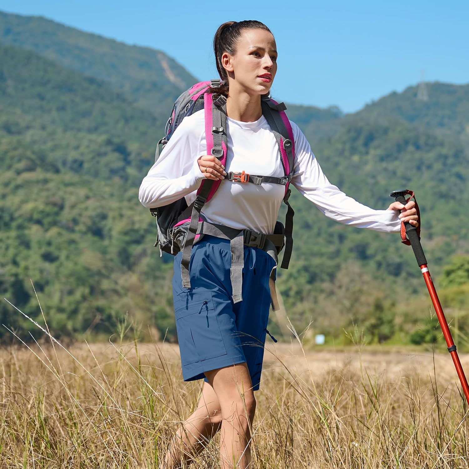 Ksmien Women's Hiking Cargo Shorts Quick Dry Lightweight Summer Shorts with Zipper Pockets for Travel Golf Camping - Image 3