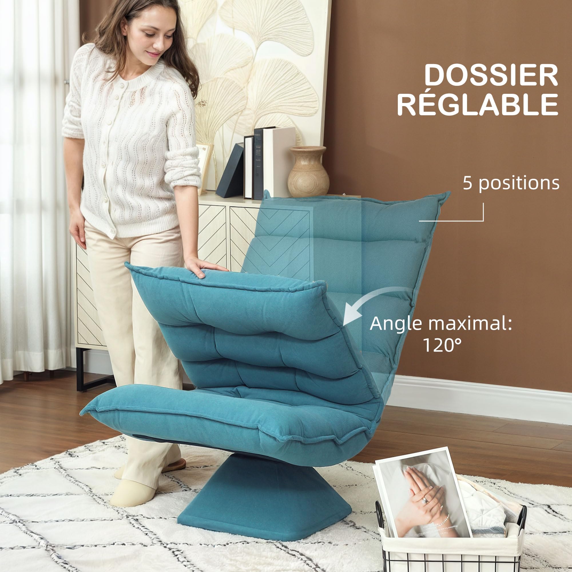 HOMCOM Schuim Vloerstoel, Loungefauteuil met Wasbare Hoes, Loungestoel