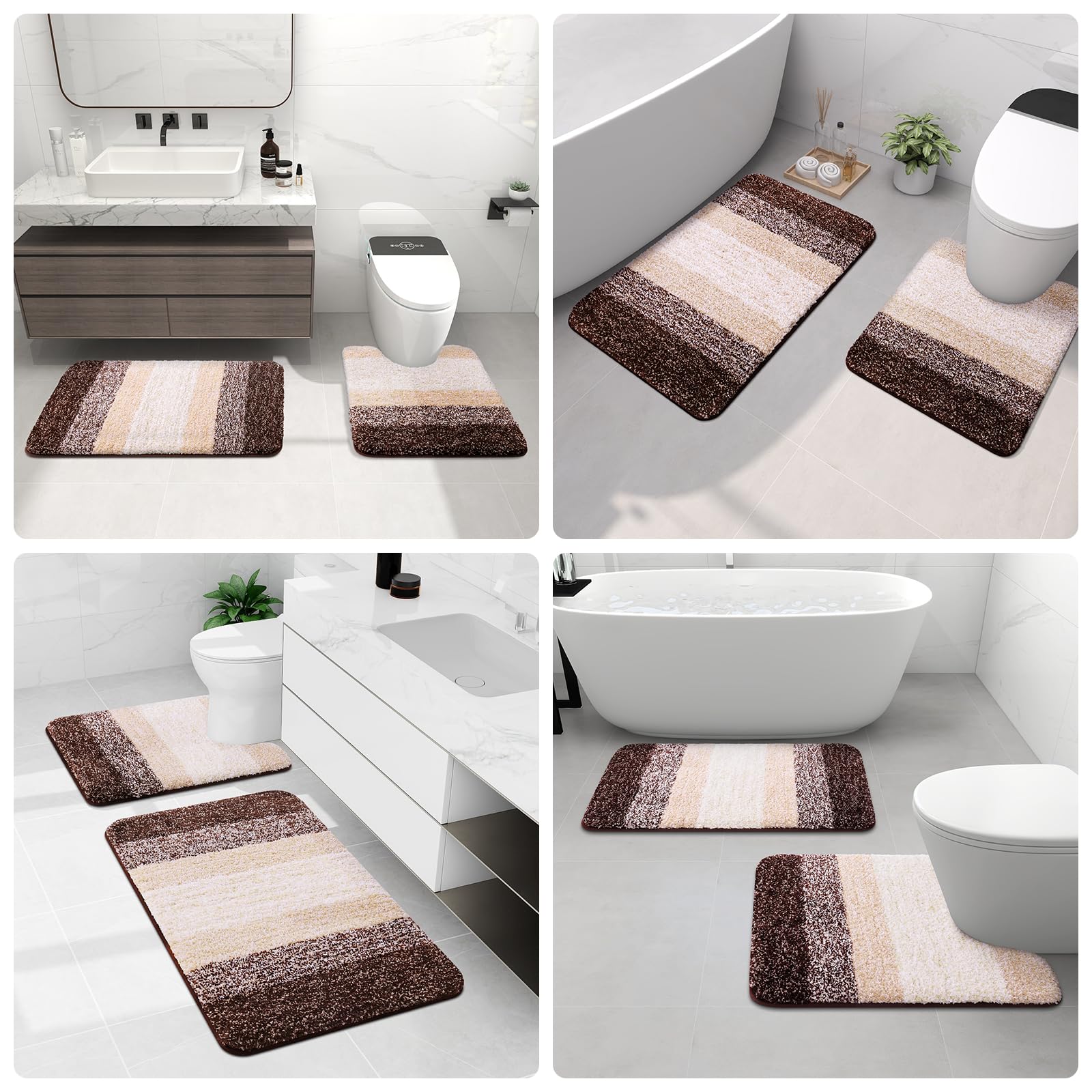 Arotive Microfiber Bathroom Rugs, Shaggy Soft and Absorbent Bath Rug, Non-Slip, Thick Plush Bathroom Mat, Machine Washable Dry Bath Mats for Bathroom, Tub and Shower, 59" x 20", Brown