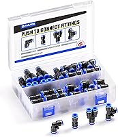 TAILONZ 40-Pc 1/4" Push-to-Connect Pneumatic Fittings Kit: 10 Splitters + 10 Elbows + 10 Tees + 10 Straights | 145 PSI, Tool-Free