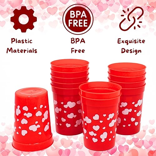 Miniatura 3 de 4E's Novelty Vasos reutilizables de plástico para el día de San Valentín para niños, 8 onzas, paquete de 12, vasos rojos con corazones, suministros