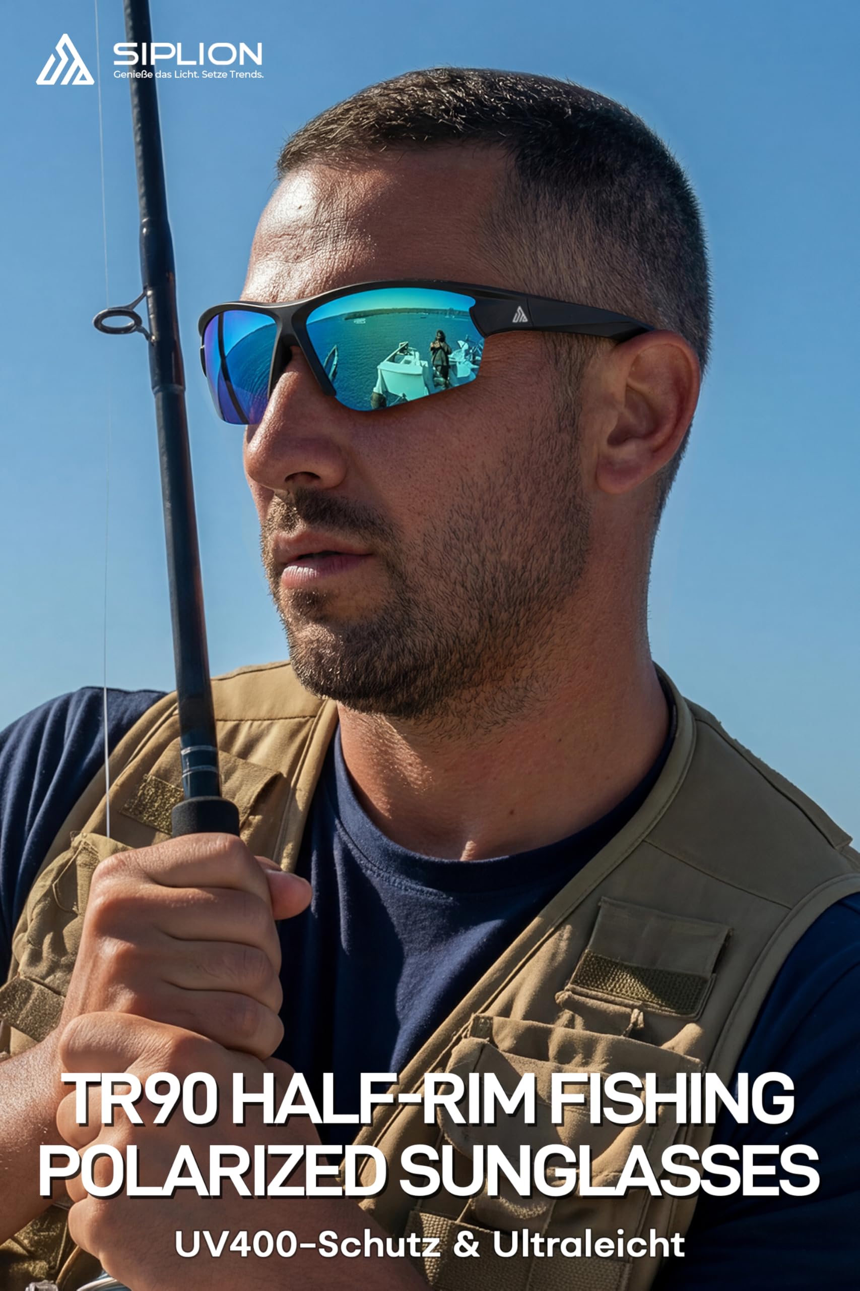SIPLION Polarisiert Sonnenbrille Herren Sport: UV400 Schutz TR90 Rahmen Rutschfest Umschließend für Angeln Golf Laufen Fahren