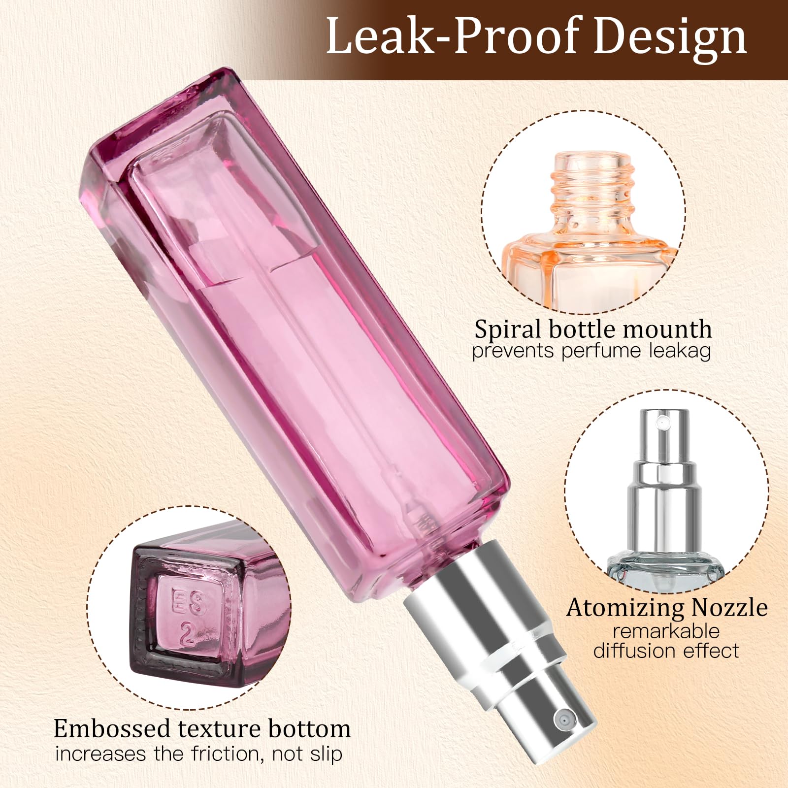 4 sztuki rozpylaczy do perfum, 20 ml, szklane perfumy, puste mini rozpylacz perfum w podróży, dla mężczyzn i kobiet (pomarańczowy, fioletowy, szary, różowy)
