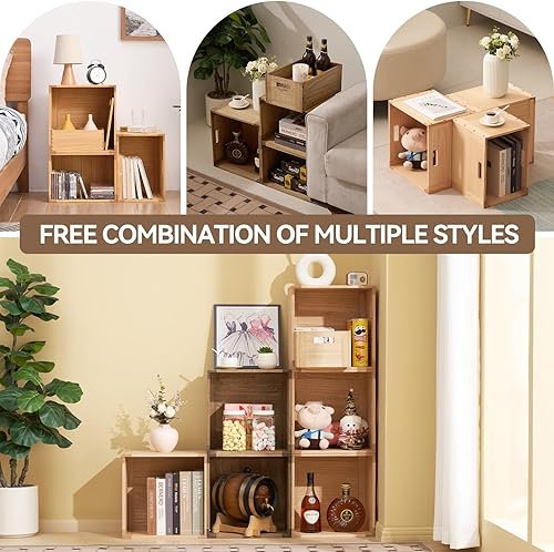 Miniatura 5 de KIRIGEN Cubo de almacenamiento apilable de madera, cesta, organizador de contenedores para el hogar, libros, ropa, juguete, sistema modular de