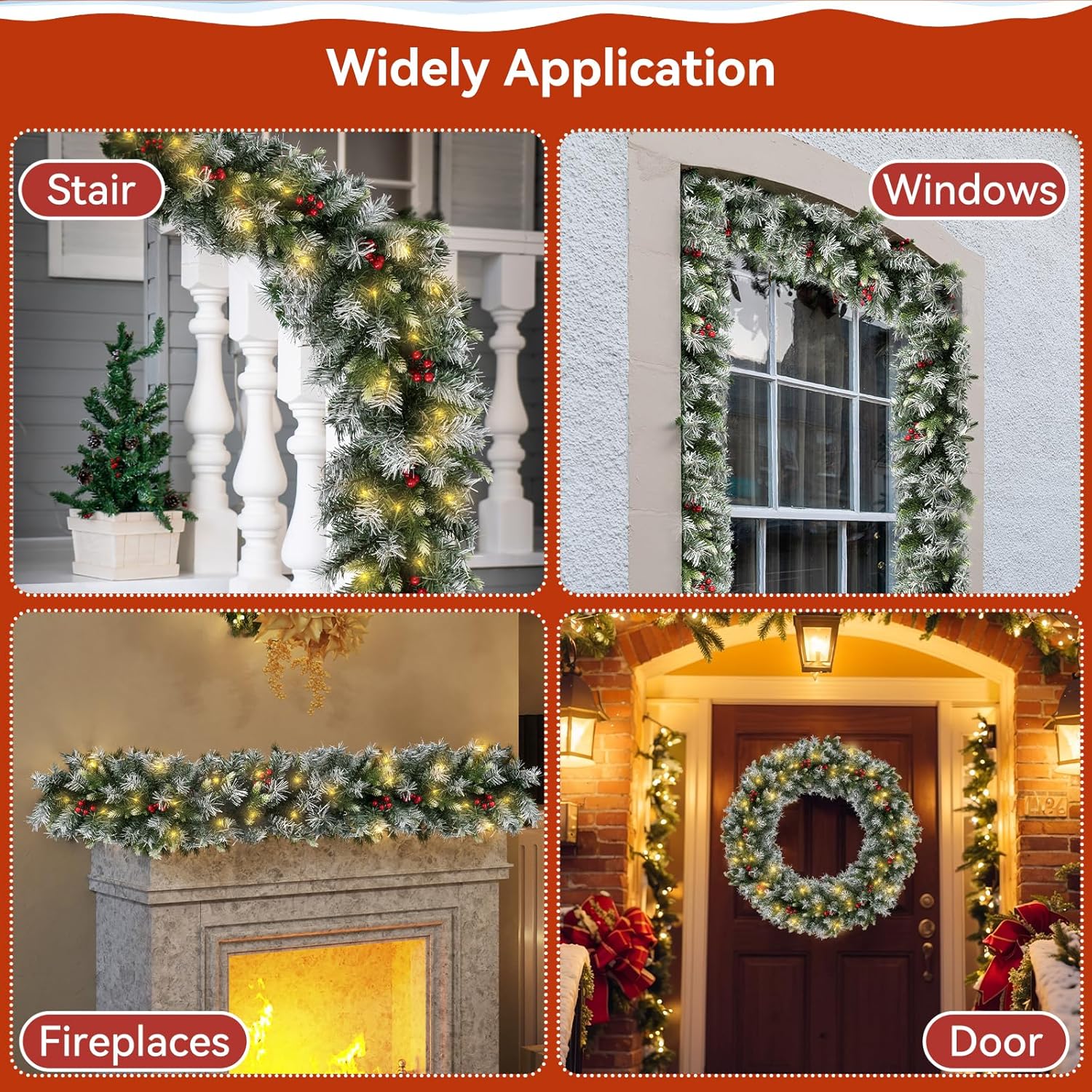 Fohil 9FT Christmas Garland with 60 LED Lights, 8 Modes Artificial Christmas Garland Decoration with Red Berries, Battery Operated Xmas Garland Indoor for Door Mantel Stairs Fireplace - Image 6