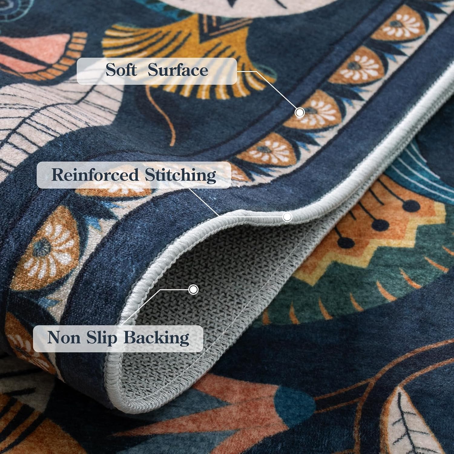 Zealude Egypt Floral Kitchen Runner Rugs Non Skid Washable,2x8 Boho Vintage Hallway Bathroom Runner Rug Non Slip,Soft Long Carpet for Laundry Room Entryway Bedroom (Dark Blue,2 x 8)
