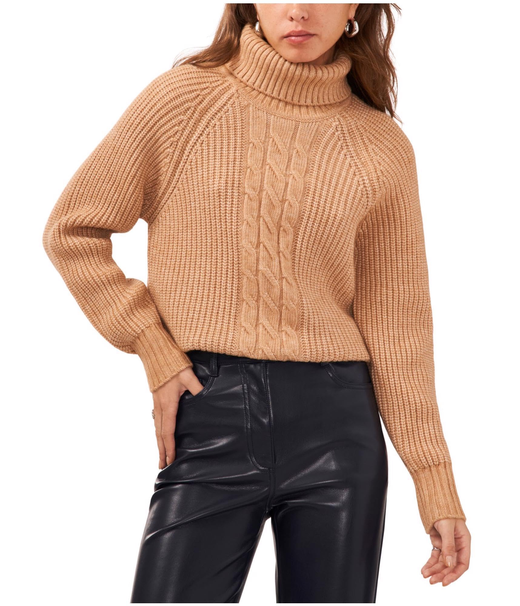 1 STATE Womens Knit Ribbed Trim Turtleneck Sweater