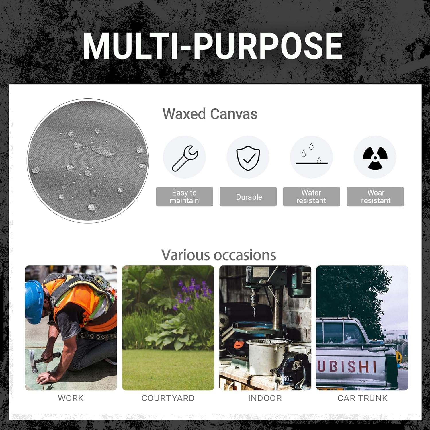 Tool Pouch, Heavy Duty 16oz Waxed Canvas Tool Bag, Rectangle Foldable Open Top Tool Bags with Handles, 7 Pockets | 13.5 x 7.8 x 7.8 Inches - Image 6