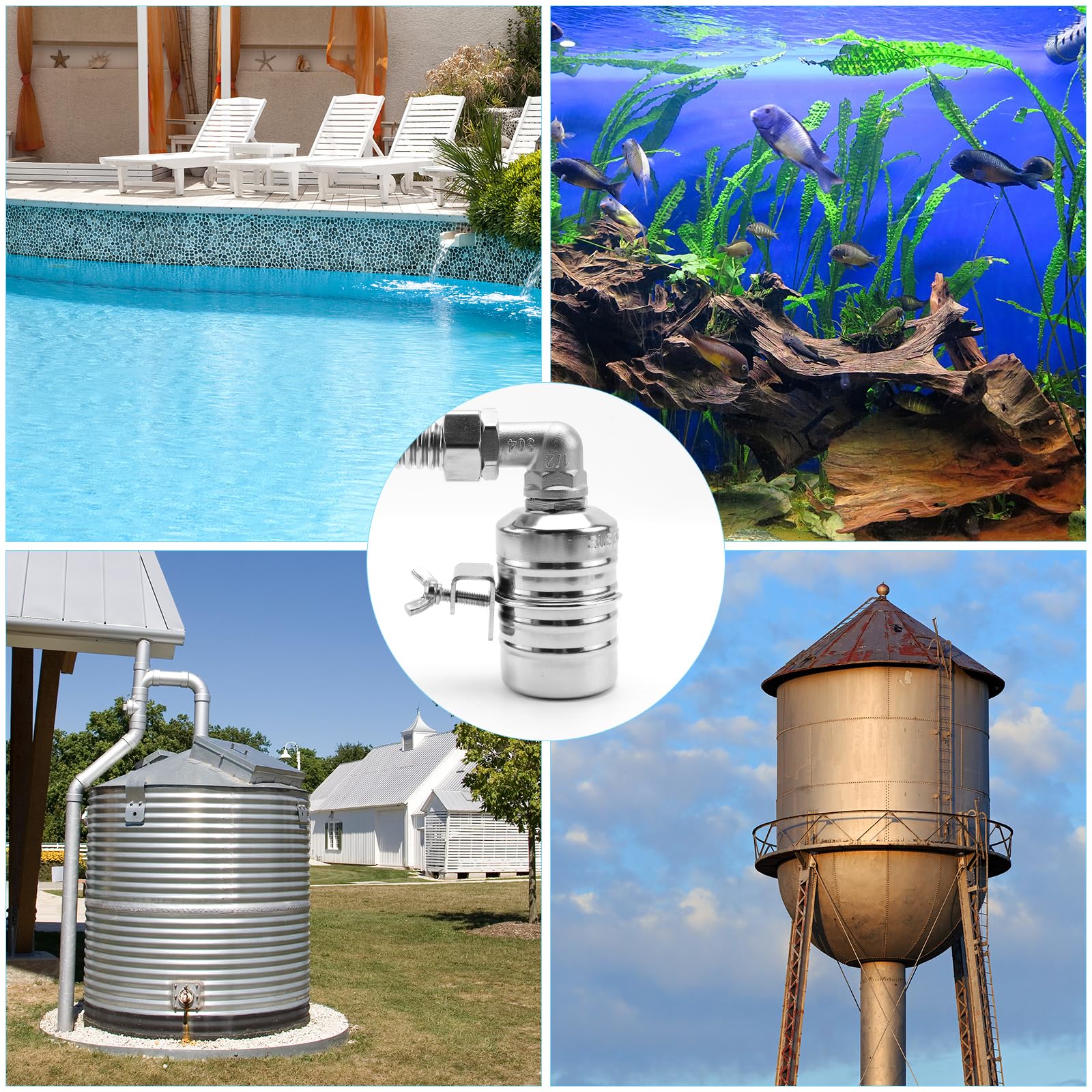 Válvula de flotación de 1/2 pulgadas o 3/4 pulgadas, válvula de control de nivel de agua automática 304 de acero inoxidable para tanques de agua, piscinas, estanques de peces, comederos de ganado