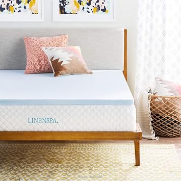 Linenspa 2 Inch Gel Infused Memory Foam Mattress Topper + Linenspa Waterproof Smooth Top Premium Mattress Protector (Queen)