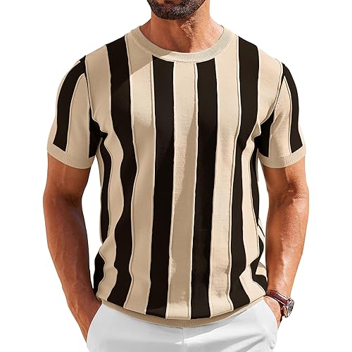 COOFANDY Men's T- Shirts Short Sleeve Knit Sweater Shirt Casual Crewneck Ribbed Pullover Tees