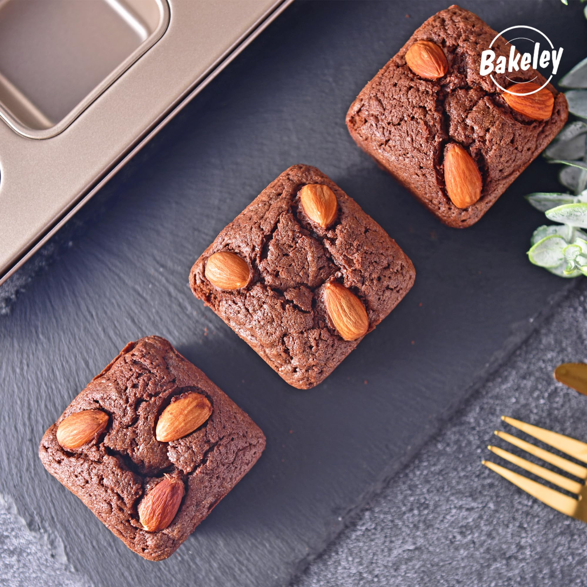 Brownie Kuchenform, 9 Mulden, antihaftbeschichtet, quadratisch, Muffinform, Blondie Backformen zum Backen im Ofen (Champagnergold)