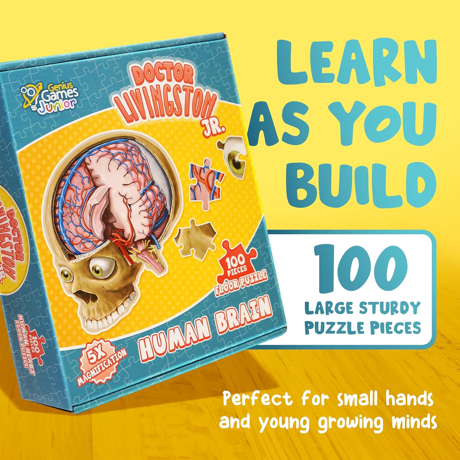 Human Brain Floor Puzzle - Doctor Livingston Jr Anatomy Model - 100 Piece Jigsaw Puzzle - Kids Puzzle and STEM Game About Brain - Medically Accurate Science Toys for Kids, Toddlers, Teens