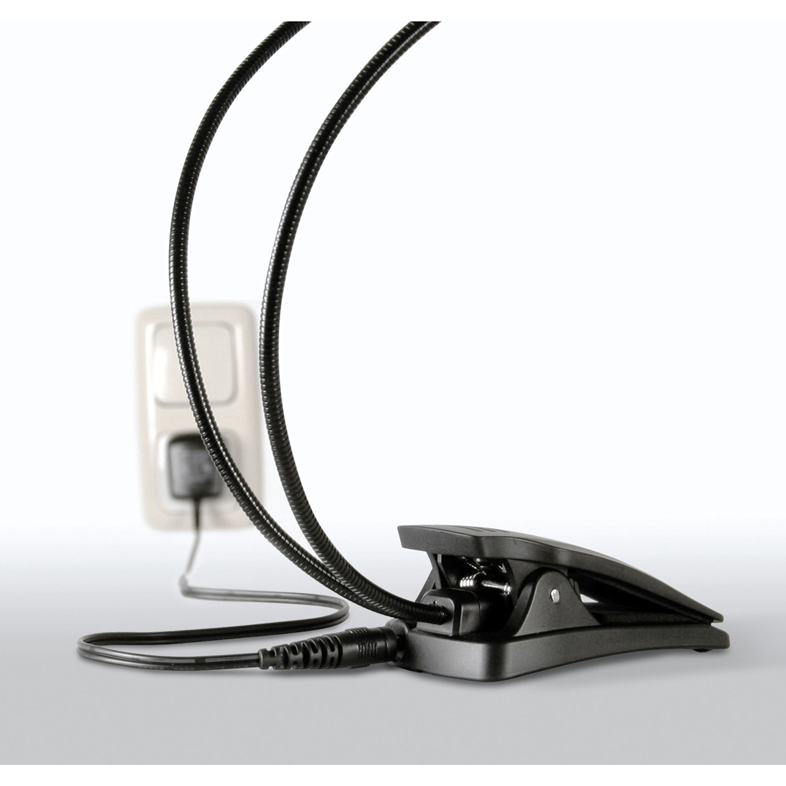 K&M 12270 Notenpultleuchte Twin Head Schwarz – Anbringung per Clip – bewegliche Schwanenhälse, 2 x 1400 Lux pro Kopf