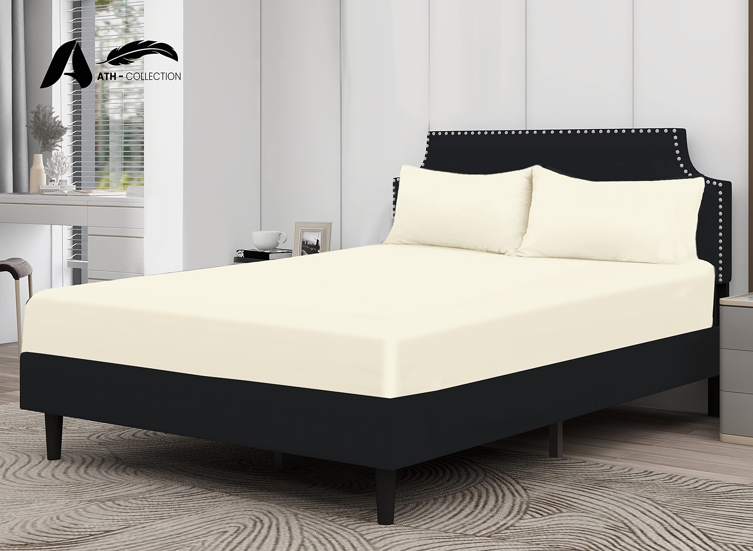 A ATH COLLECTION 300 Thread Count Egyptian Cotton Fitted Sheet 30 CM/12 Inch Extra Deep Pocket, Hotel Quality Cotton Soft - Image 2