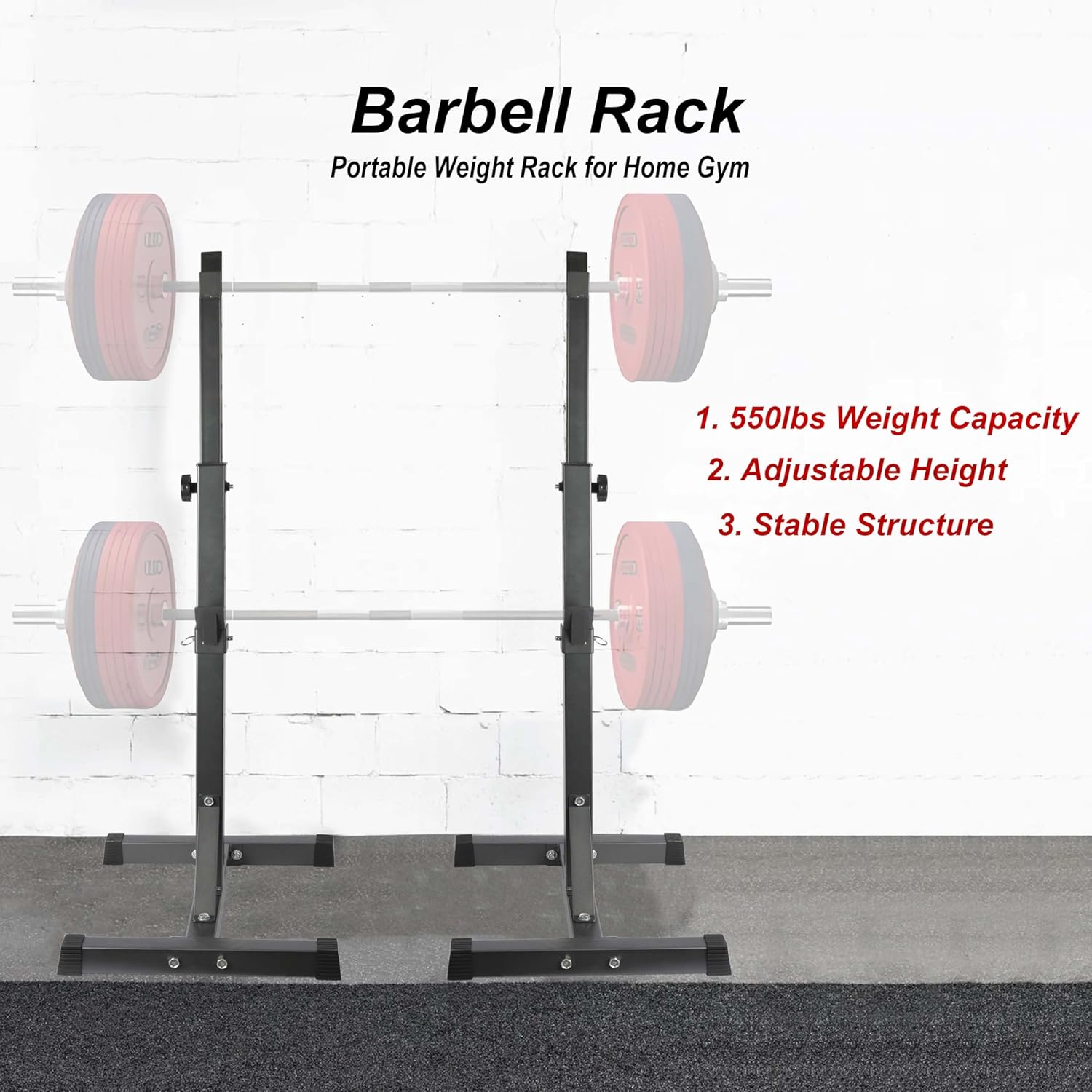 Adjustable Squat Rack Standard 550LBS Capacity 40-66 Inch Solid Steel Squat Stands Barbell Free-press Bench Home Gym Portable Dumbbell Racks Stands