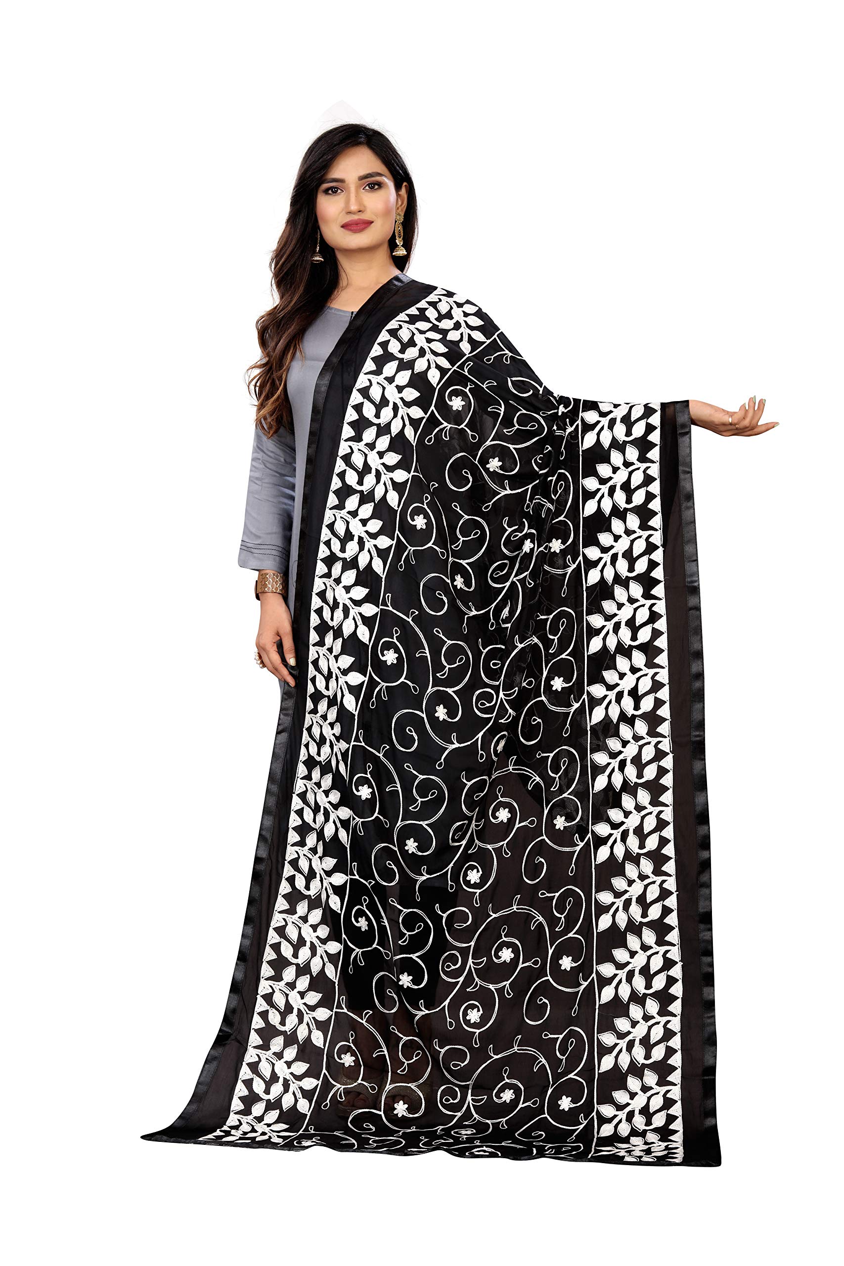 AKSHAR LLCWomen's Embroidered Chiffon Scarf Shawls & Wraps for Wedding & Special Occasion Dress, Beach Cover Up