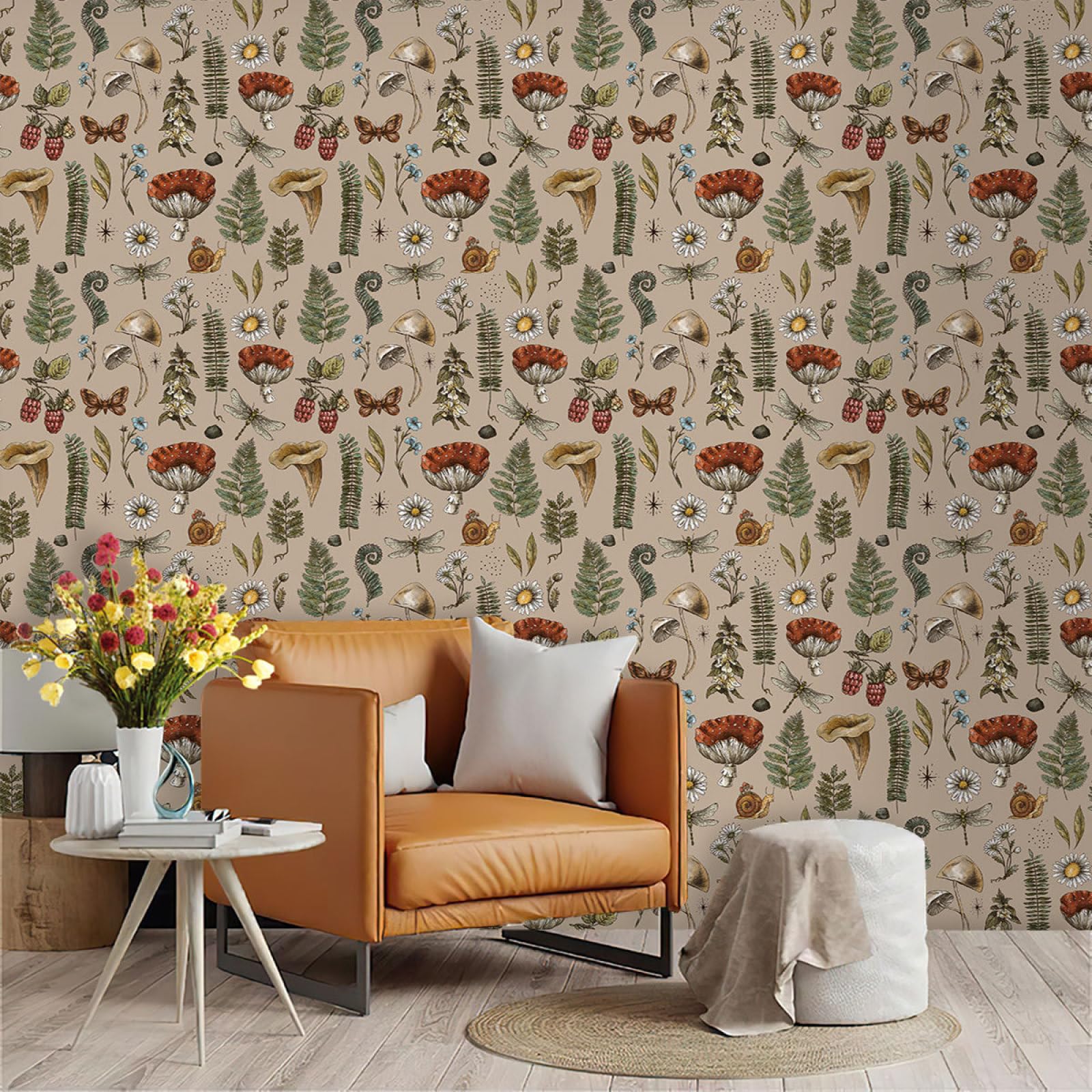 Zahhyg Red Wallpaper Plants Peel And Stick Self Adhesive Wallpaper For Living Room Waterproof Vinyl, Art Deco Thicken Sticky Back Plastic Removable