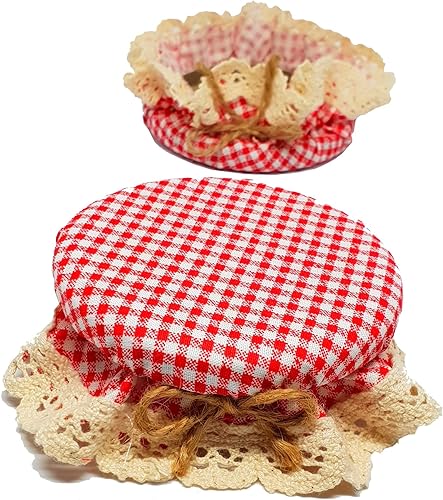 DLK - 10 fundas elásticas para frascos - 100% algodón, patrón elástico de cuadros rojos (cuadros) - Cuenco con tapa de fermentación transpirable -