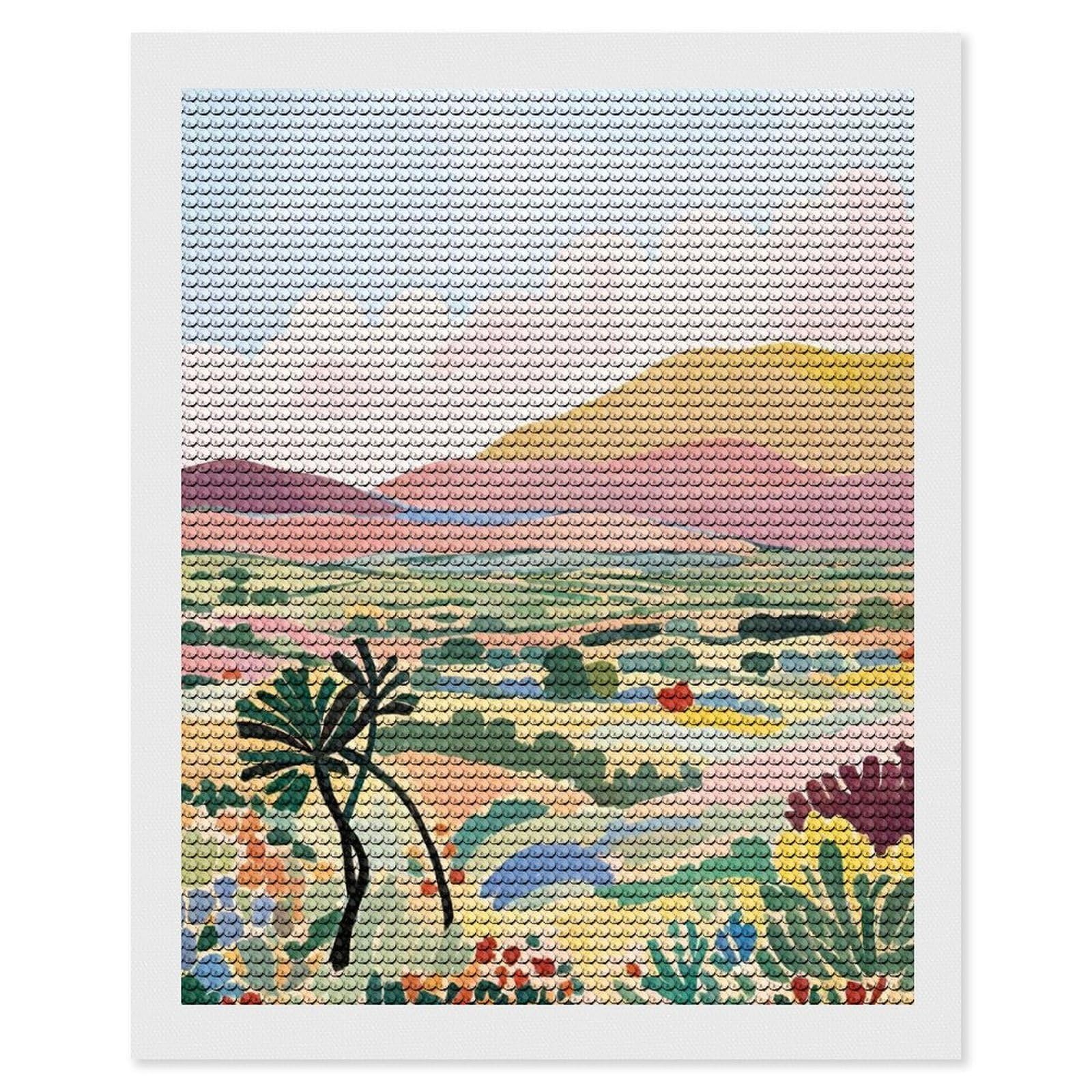Junmoney Colorful Landscape Painting Diamond Painting Canvas Kit 16"x20", Round Gems, Living Room Decor, Seasonal Gift Choice, Modern Decor