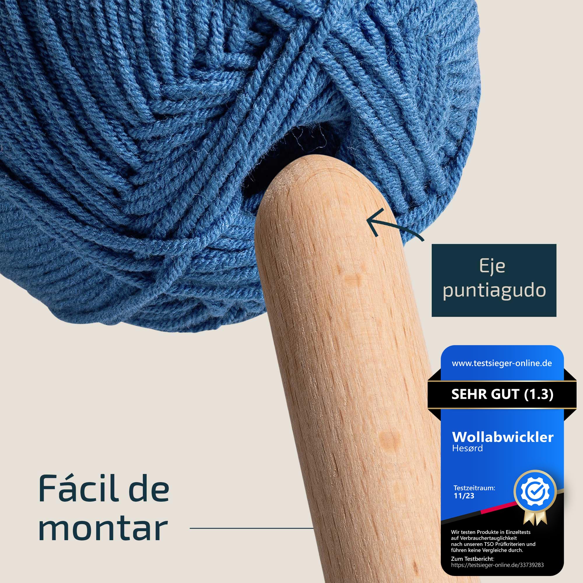 Bobinadora lana, dispensador de lana giratorio con rodamiento de bolas para tejer sin nudos - porta ovillos de madera 24 cm