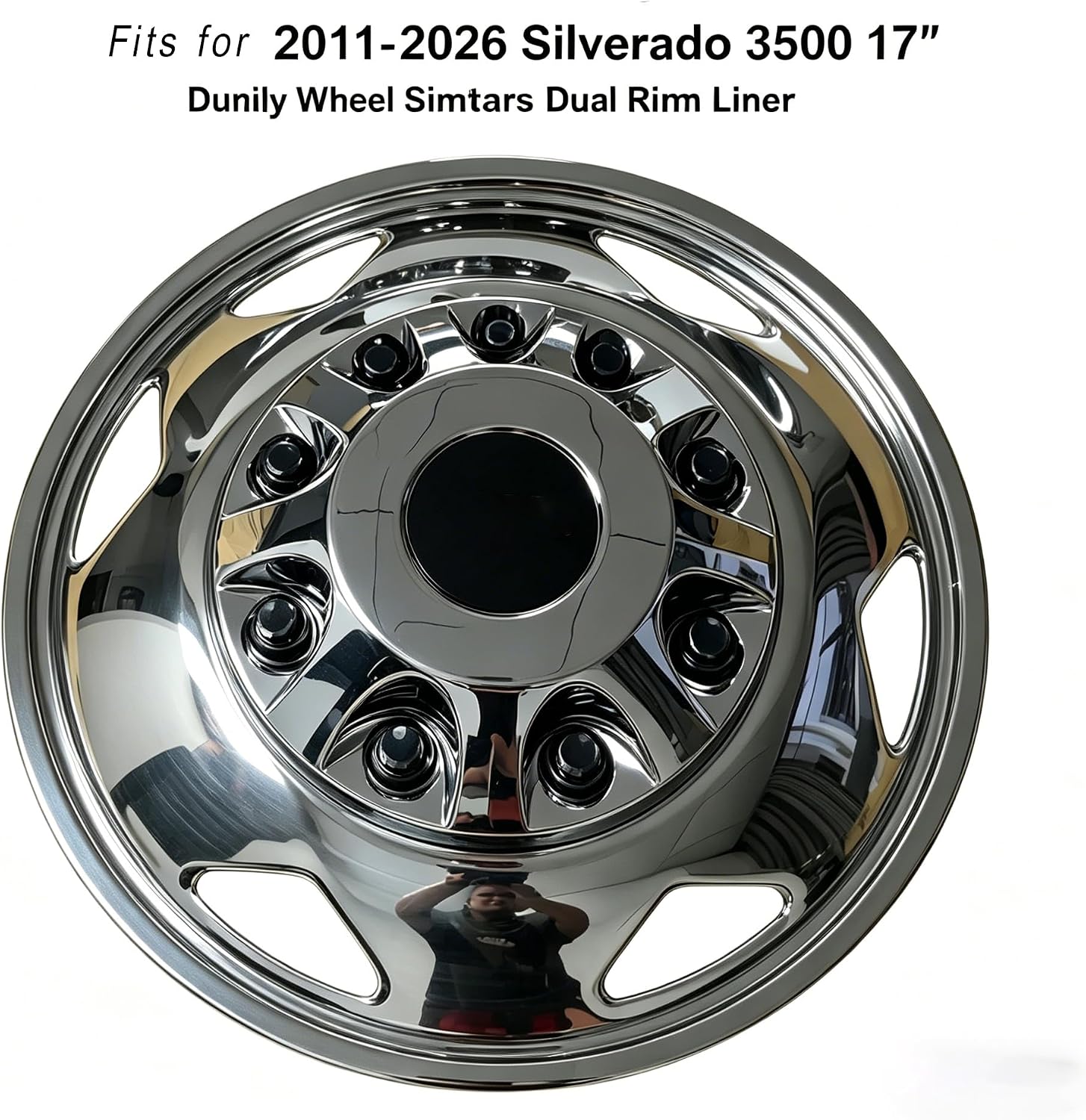 17" Stainless Steel Dually Wheel Simulators Compatible with Chevy Silverado 3500HD / GMC Sierra 3500HD 2011-2026 DRW 2 Front 2 Rear Dual Wheel Rim Covers Set, Includes Wheel Center Caps